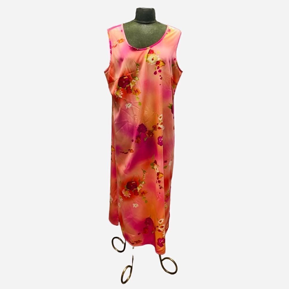 MAGGIE SWEET Womens Sleeveless Belted Maxi Dress 1X Tropical Floral Coral Pink - Picture 2 of 10